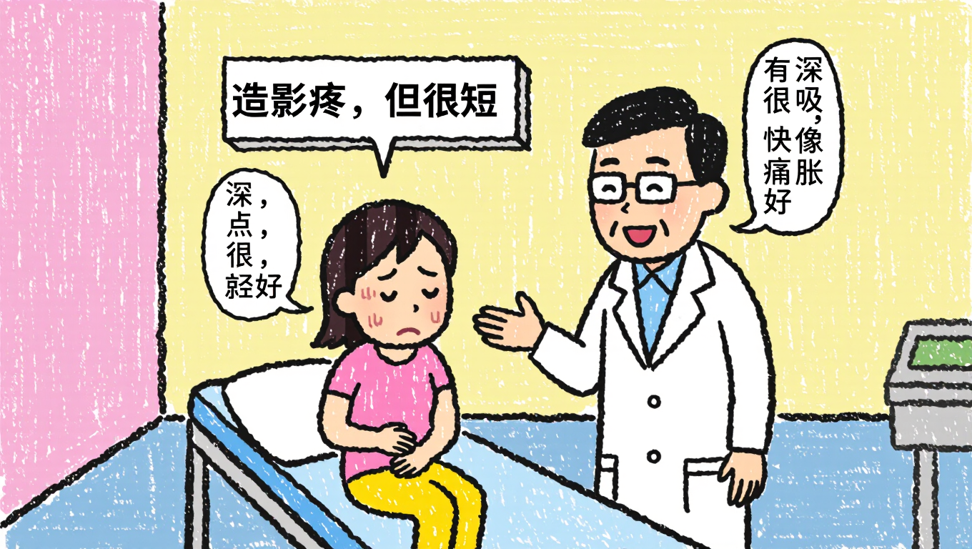 造影疼，但很短